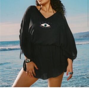 Kurt Geiger London Black evil Eye-Embellished Swim Cover-Up. Sz M & L $149